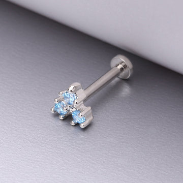 Detail View 1 of Trinity Sparkle Prong Set Top Internally Threaded Steel Flat Back Stud Labret-Aqua